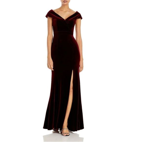 Aqua Women’s Velvet Side Slit Formal Evening Dress Gown - Picture 1 of 8